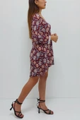 Bkmc Kısa Desenli Elbise Bordo - 3