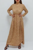 Bkmc Önden Bağlamalı Desenli Elbise Kahve - 1