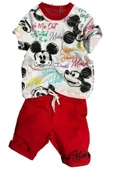 Erkek Çocuk Renkli Yazılar ve Karakter Baskılı Kırmızı Şortlu Takım thumbnail 1