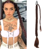 Üçlü Örgülü Tokalı Bağlamalı At Kuyruğu - Çikolata Kahve - 1