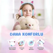 iClever Kedi Kulaklı Led Işıklı Güvenli Ses Sınırlı 50 Saat Oynatma Süreli Bluetooth Çocuk Kulaklığı Pembe - 7