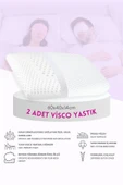 2'li Set Visco Hava Kanallı Ortopedik Yastık, 60x40x14cm, Beyaz-Pembe - 2