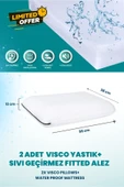 Ecovis Aile Seti, 2'li Visco Yastık Ve Çift Kişilik Sıvı Geçirmez Fitted Yatak Alezi 160x200cm - 3