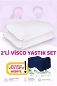 2'li Set Visco Hava Kanallı Ortopedik Yastık, 60x40x14cm, Beyaz-Pembe - 1