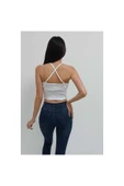 Bkmc Çapraz Askılı Desenli Crop Bluz Beyaz thumbnail 4