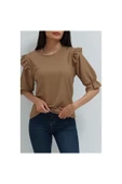 Bkmc Omuzu Fırfırlı Bisiklet Yaka Bluz Sütlükahve - 1