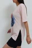 Bkmc Yırtmaçlı Baskılı Tunik Pudra - 3