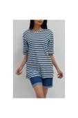 Bkmc Çizgili Yırtmaçlı Tunik Mavi - 1