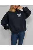 Bkmc Heart Zone Ön ve Arka Baskılı İçi Pamuklu Kadın Sweatshirt Siyah - 4