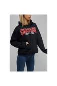 Bkmc Chicago Baskılı Kapüşonlu Oversize Içi Tüylü Sweatshirt Siyah - 4