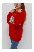 Bkmc New York Baskılı Kapüşonlu Peluş Sweatshirt Kırmızı - 4