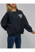 Bkmc Heart Zone Ön ve Arka Baskılı İçi Pamuklu Kadın Sweatshirt Siyah - 2