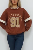 Bkmc California Baskılı Kolej Yaka Oversize Içi Tüylü Sweatshirt Kiremit thumbnail 1