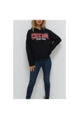Bkmc Chicago Baskılı Kapüşonlu Oversize Içi Tüylü Sweatshirt Siyah - 2