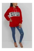Bkmc New York Baskılı Kapüşonlu Peluş Sweatshirt Kırmızı - 2