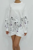 Bkmc Önü Kolları Kız Baskılı Sweatshirt Beyaz - 4