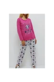 Bkmc Baskılı Içi Tüylü Pijama Takımı Fuşya - 1