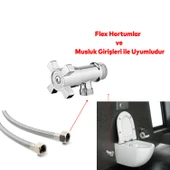 Taharet Musluğu Ara Musluk Klozet Alafranga Flex Hortum Bağlantı Çevirmeli Metal Rezervuar Wc - 3
