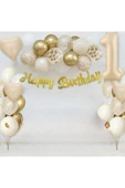 BKMC PARTY BEJ YAŞ FOLYOLU KALP BALONLU DOĞUM GÜNÜ BALON PARTİ SETİ SÜSÜ thumbnail 3