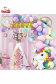 Bkmc 5 Gold Harfli Yaş Unicorn Temalı Iyi Ki Doğdun Makaron Balon Doğum Günü Parti Kutlama Seti Süsü - 1