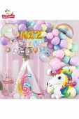 Bkmc 3 Gold Harfli Yaş Karakterli Unicorn Temalı Iyi Ki Doğdun Makaron Balon Doğum Günü Parti Kutlama Set - 1