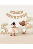 Laviyosa Bej Rakam Folyo Balon Retro Kalp Folyo Balon Seti Kraft Gold Altın Happy Birthday Yazı Banner - 3