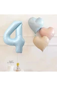 Bkmc Yaş Mavi Rakam Folyo Balon Retro Mavi Pembe Satin Kalp Folyo Balon Doğum Günü Balon Seti thumbnail 1