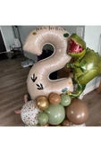 Laviyosa Büyük T-Rex Dinozor Balonlu Krem Yaş Folyo Balonlu Doğum Günü Parti Seti Süsü thumbnail 6