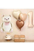 Laviyosa PAPYONLU SEVİMLİ OTURAN AYI RETRO KALP FOLYOLU KREM YAŞ BALONLU DOĞUM GÜNÜ PARTİ SETİ SÜSÜ thumbnail 6
