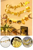Laviyosa 3 parça Ledli Hoşgeldin Ramazan Banner, Dekoratif Uzar Süs Ay Yıldız Kuran Mahya Cami Temalı Set - 4