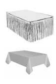 ÖFN Aksesuar Gümüş Metalize Masa Etegi + Plastik Gümüş Masa Örtüsü - 1