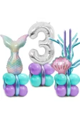 Bkmc Deniz Kızı Kuyruğu Deniz Kabuğu Gümüş Rakam Balon Doğum Günü Parti Seti Süsü - 1