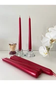 GİTA SHOPPİNG 2’li Metalik Parlak Uzun Kırmızı Renk Şamdan Mum - 1