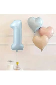 Bkmc 1 Yaş Mavi Rakam Folyo Balon Retro Mavi Pembe Satin Kalp Folyo Balon Doğum Günü Balon Seti thumbnail 1
