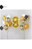 Bkmc 8 Yaş Gold Folyo Balon Şeffaf Balon Seti Doğum Günü Parti Seti - 1