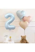 Bkmc 2 Yaş Mavi Rakam Folyo Balon Retro Mavi Pembe Satin Kalp Folyo Balon Doğum Günü Balon Seti thumbnail 1