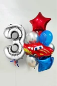 BKMC PARTY 3 Yaş Şimşek Araba Temalı Balon Seti 76cm Gümüş Rakam Balonlu Yıldızlı Set thumbnail 2