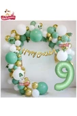 Bkmc Mat Yeşil 9 Yaş Folyo Balon Happy Birthday Kaliğrafi Yeşil Gold Beyaz Doğum Günü Parti Seti - 1