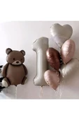 Bkmc KREM YAŞLI RETRO KALP FOLYOLU AYICIK BOHOO BALON DEMETİ DOĞUM GÜNÜ PARTİ SETİ SÜSÜ thumbnail 3
