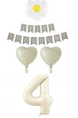 Bkmc 4 Yaş Krem Rakam Balonlu Papatyalı Kalp Folyo Balon Doğum Günü Seti Süsü thumbnail 1