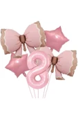 Bkmc 8 YAŞ PEMBE RENKLİ RETRO PEMBE FİYONKLU BALONLU DOĞUM GÜNÜ PARTİ SETİ SÜSÜ thumbnail 5