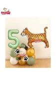 Bkmc Büyük Kaplan Balon 5 Yaş Yeşil Folyo Balonu Safari Balon  Kaplan Doğum Günu Parti Seti Süsü thumbnail 1