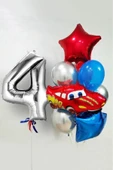 BKMC PARTY 4 Yaş Şimşek Araba Temalı Balon Seti 76cm Gümüş Rakam Balonlu Yıldızlı Set - 2