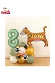 Bkmc Büyük Kaplan Balon 8 Yaş Yeşil Folyo Balonu Safari Balon  Kaplan Doğum Günu Parti Seti Süsü thumbnail 1