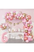 Bkmc 6 Yaş Lüks Pembe Rose Gold Pembe Folyo Balon Doğum Günü Parti Seti Süsü thumbnail 1