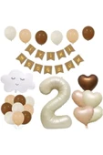 Bkmc Krem Yaş, Bulut Ve Kalp Folyolu BALON SETİ Doğum Günü Seti Süsü thumbnail 2