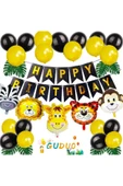 Bkmc Safari Temalı Siyah Sarı Balonlu Doğum Günü Süsü Parti Seti thumbnail 2