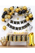 Bkmc Gold 36 cm Yaş Lüks Kral Taçlı Doğum Günü Parti Seti Süsü thumbnail 2