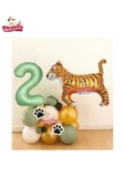 Bkmc Büyük Kaplan Balon 2 Yaş Yeşil Folyo Balonu Safari Balon  Kaplan Doğum Günu Parti Seti Süsü thumbnail 1