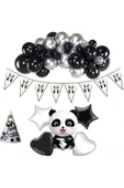 Bkmc Panda Temalı Doğum Günü Seti 50 Adet Balonlu Ve 8 Li Şapkalı Doğum Günü Süsü - 1